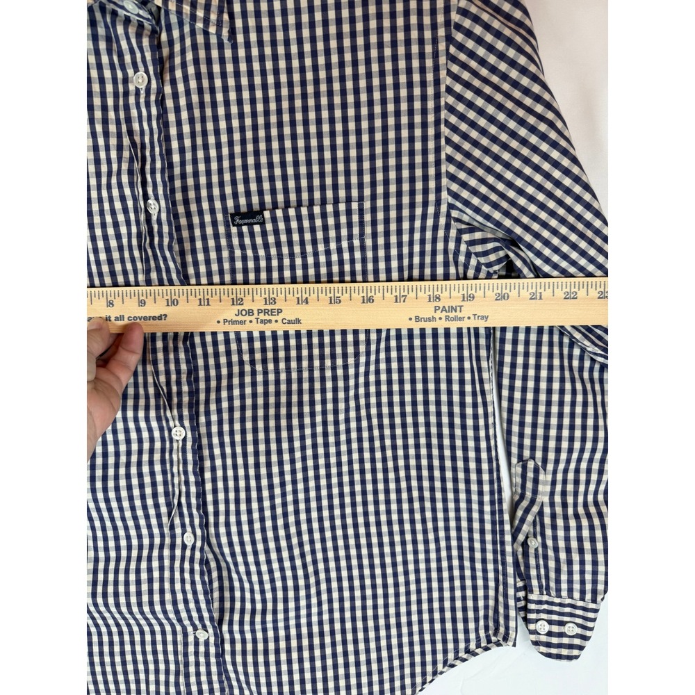 Faconnable Albert Goldberg Mens Gingham Check Cotton Button Down Shirt Navy Blue - Picture 8 of 8
